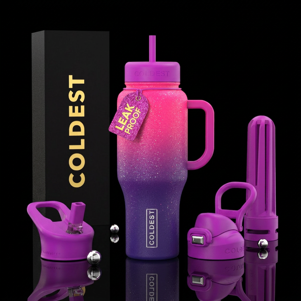Neon, Matte, Ombre, glitter water bottle design