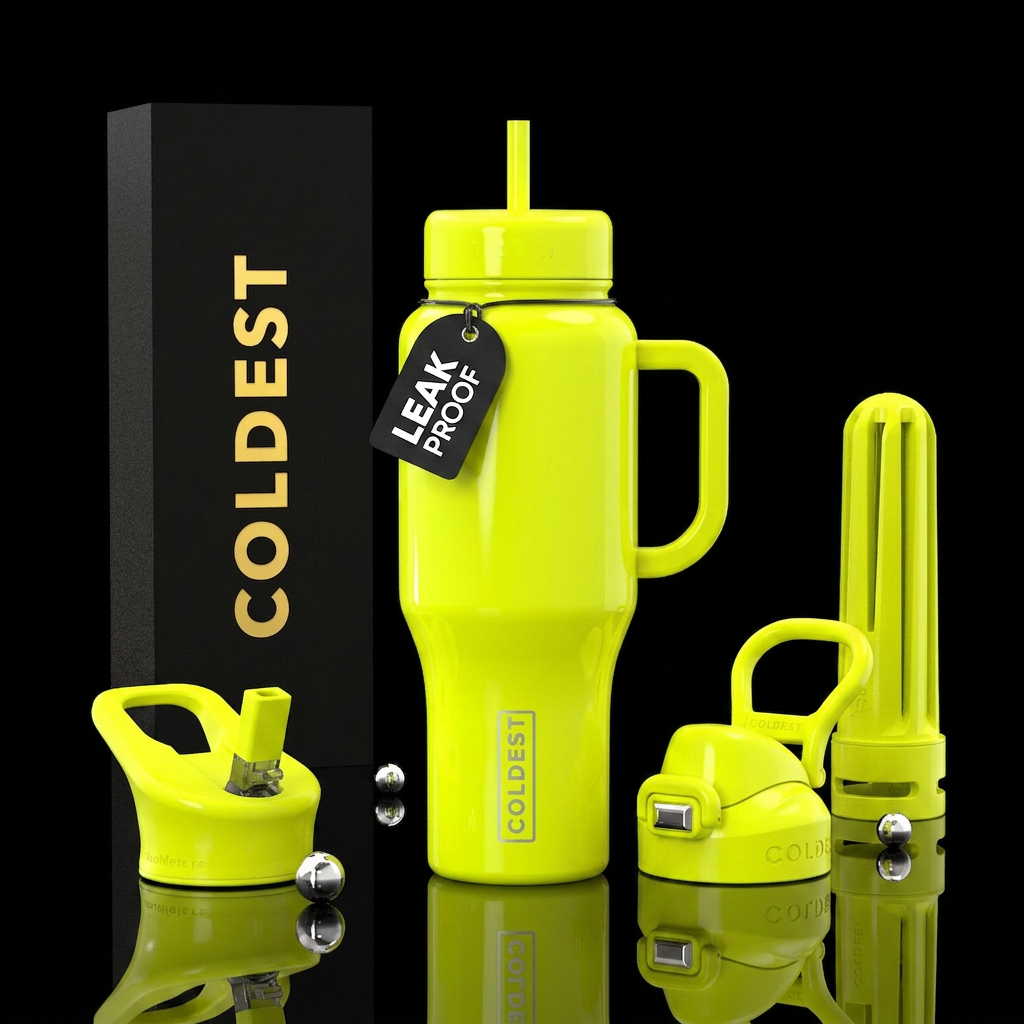 Neon Yellow Glossy water bottle design