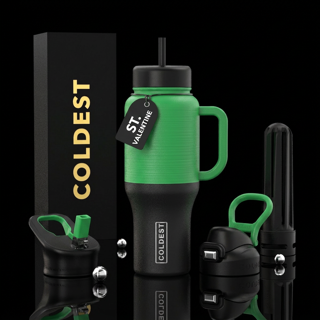 Half Kelly Green, Half Black, Horizontal water bottle design