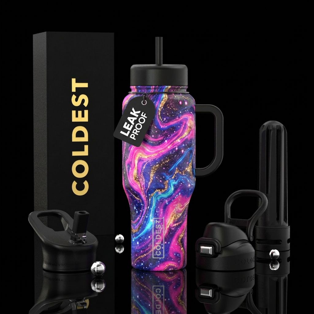 neon marble, sarkles water bottle design
