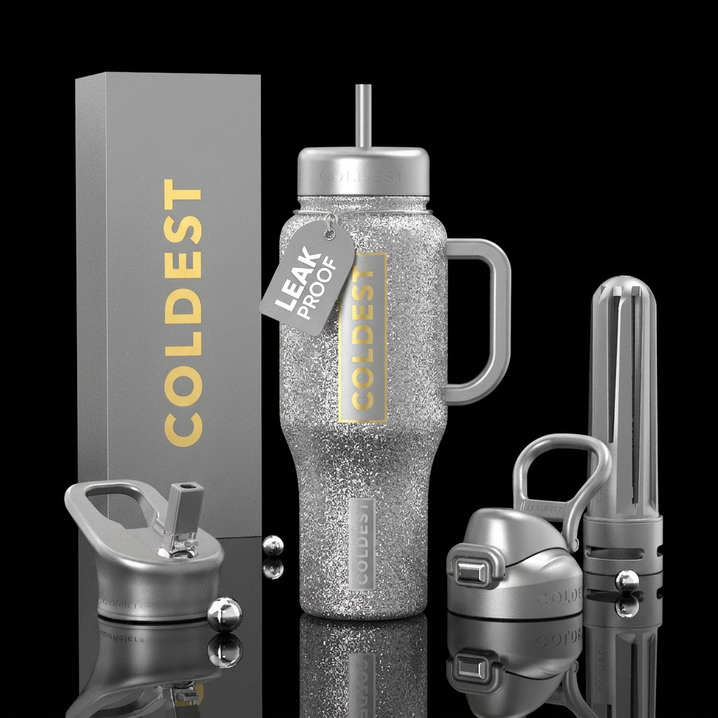 Silver glitter water bottle design