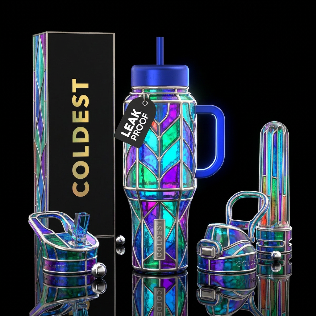 Stain glass, glowie water bottle design