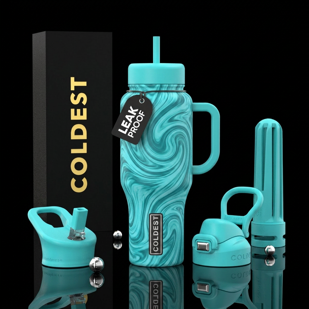 Matte, Turquoise swirls water bottle design