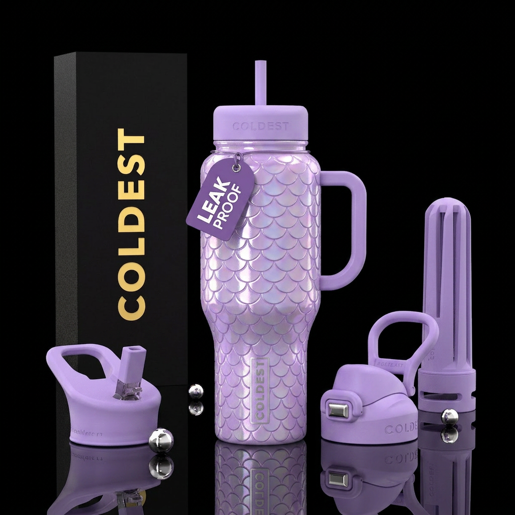 Glossy, Matte, Mermaid scales, light purple water bottle design