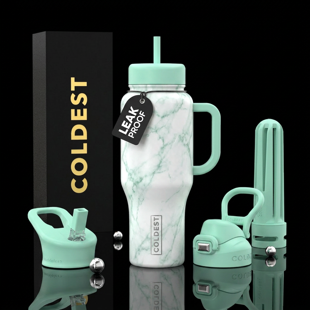 mint, marble water bottle design