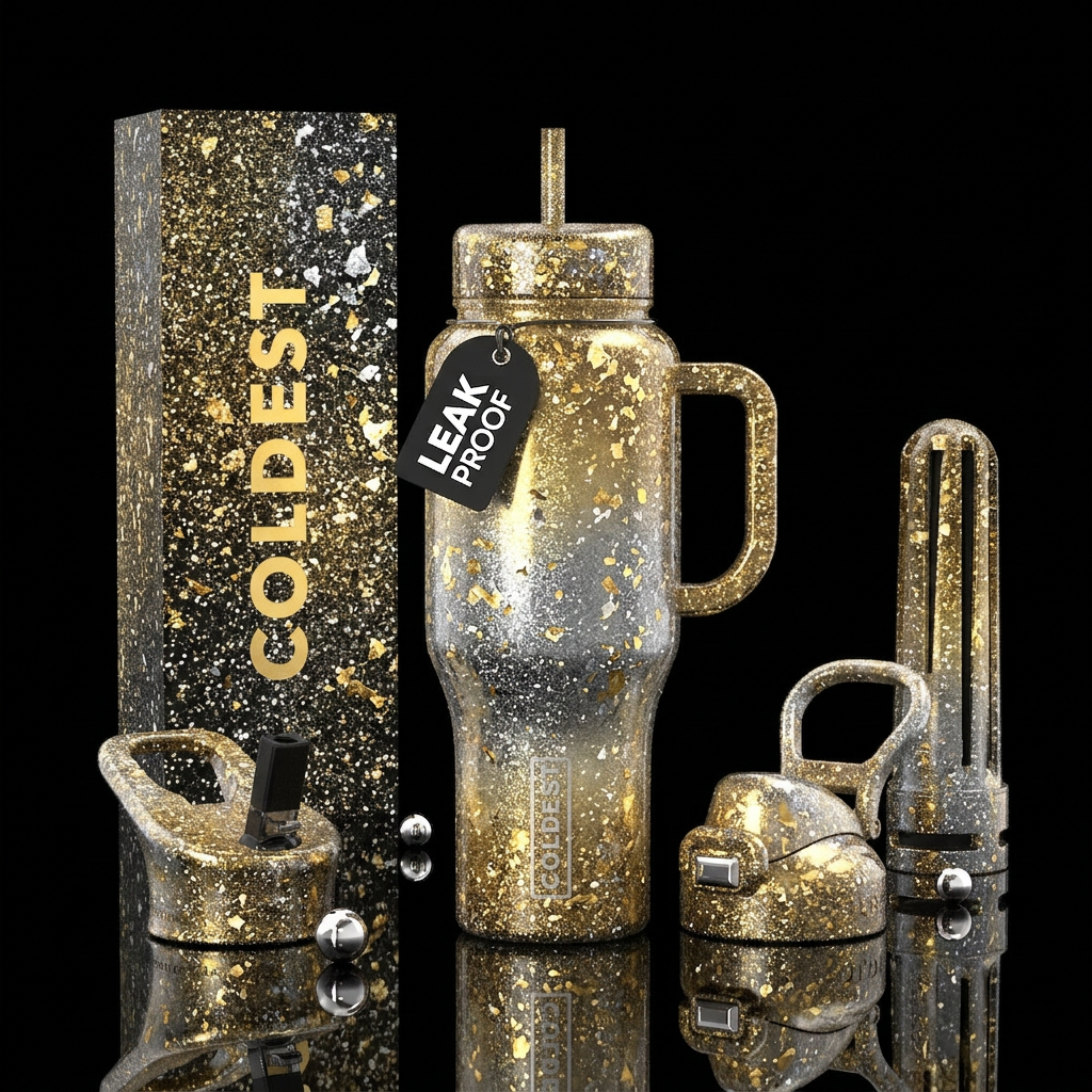 Gold and silver glowie, sparkly water bottle design
