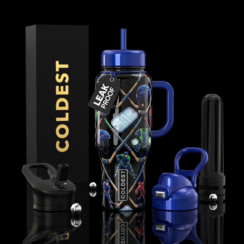 hockey, glossy water bottle design