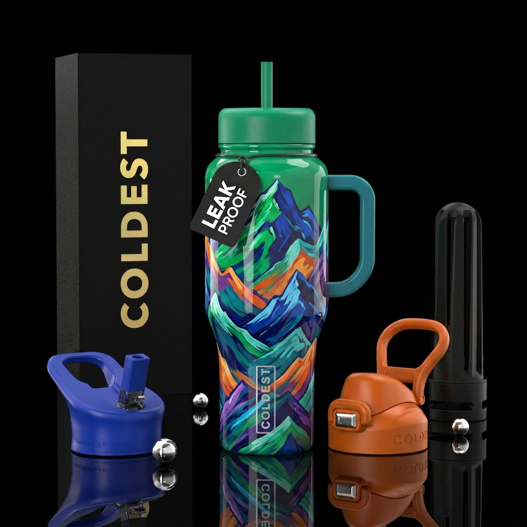 glossy, brush stroke, mountains water bottle design