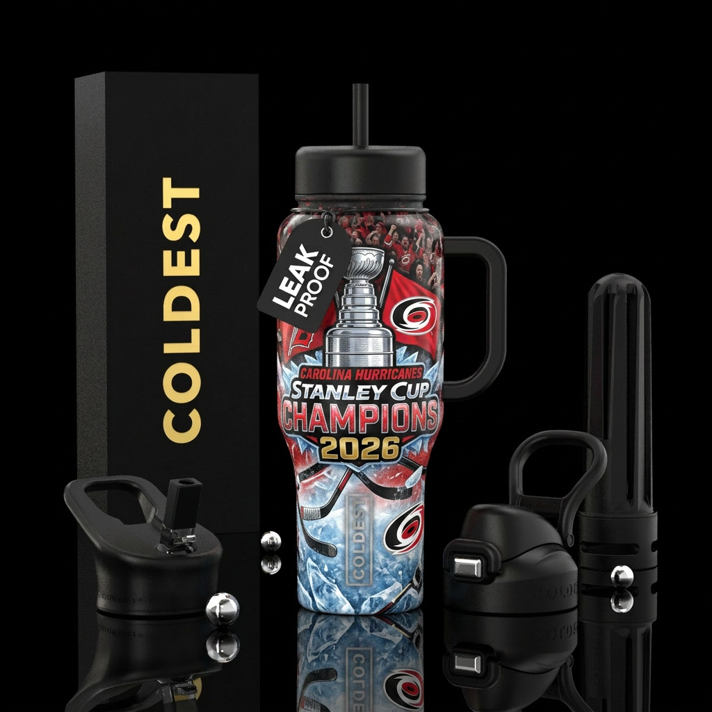 Carolina Hurricanes 2026 Stanley Cup Champions water bottle design