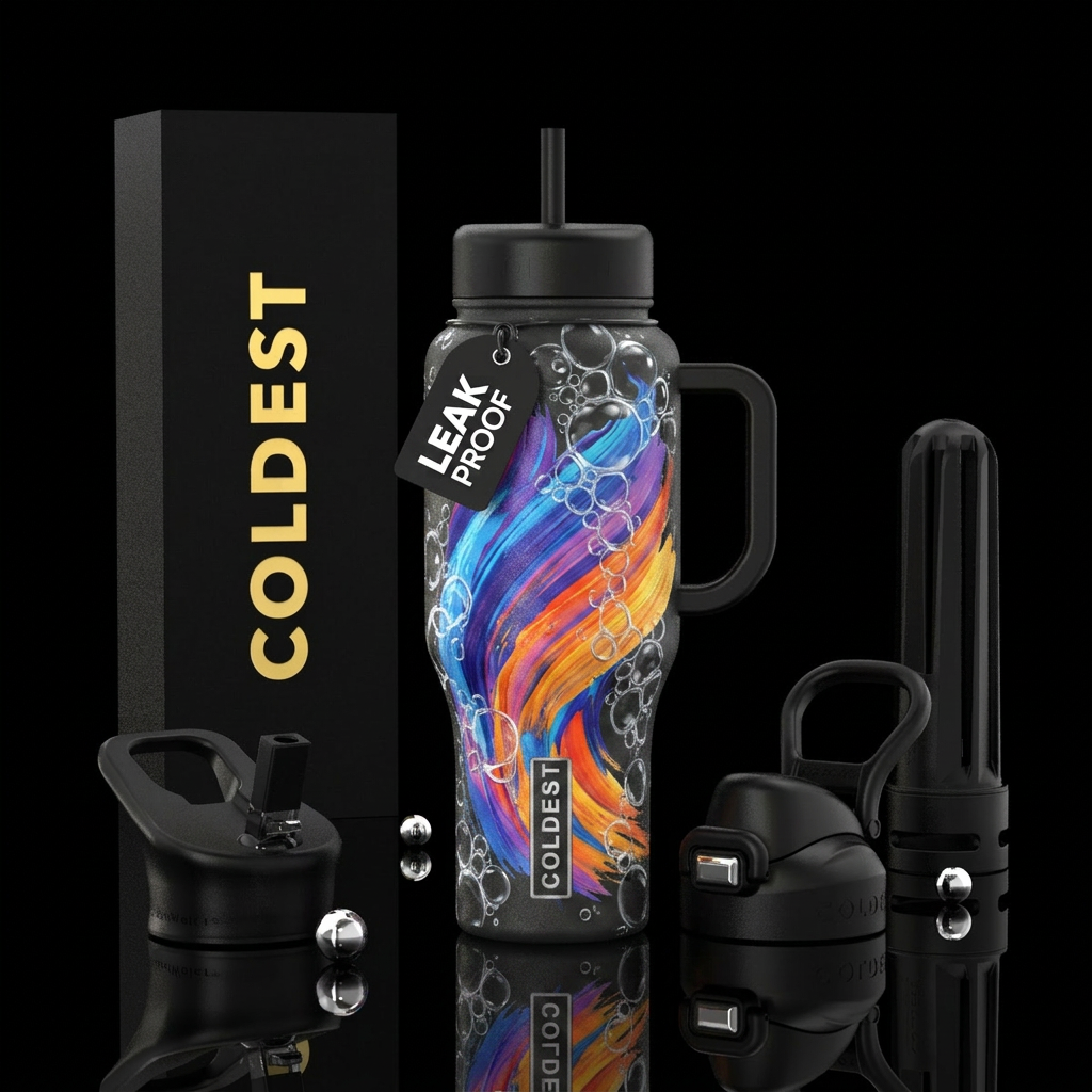 bubbles, brush stroke water bottle design