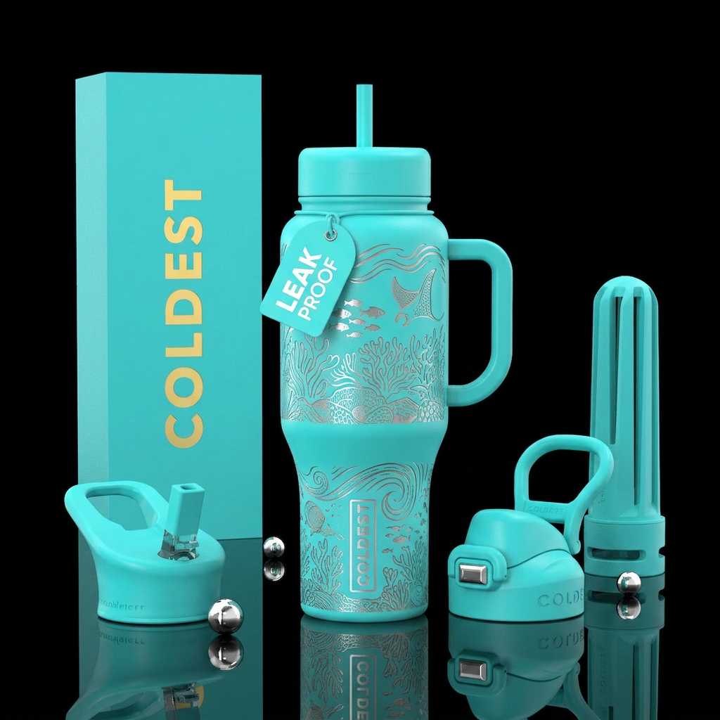 turquoise, etching water bottle design
