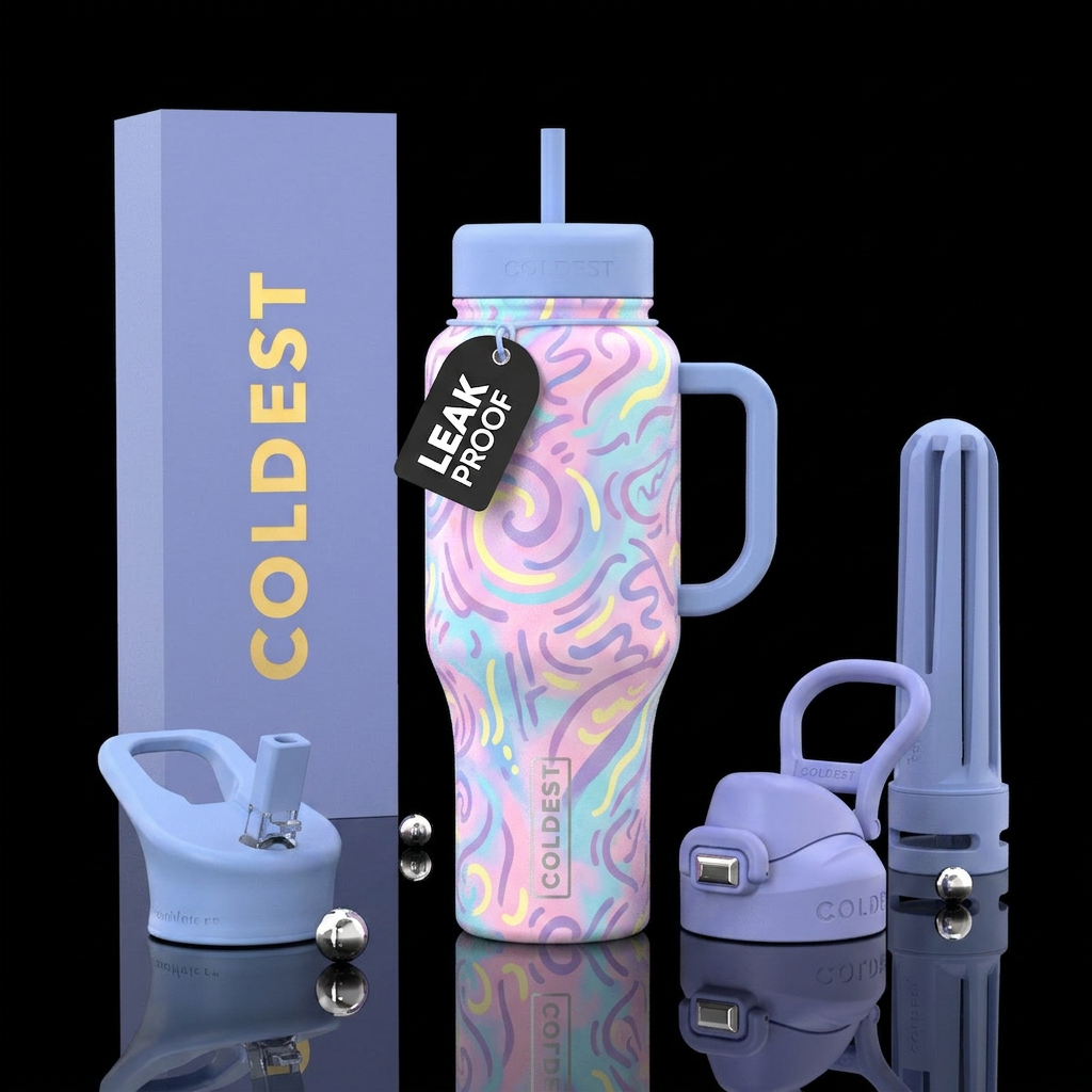 Pastel swirls, squiggles water bottle design