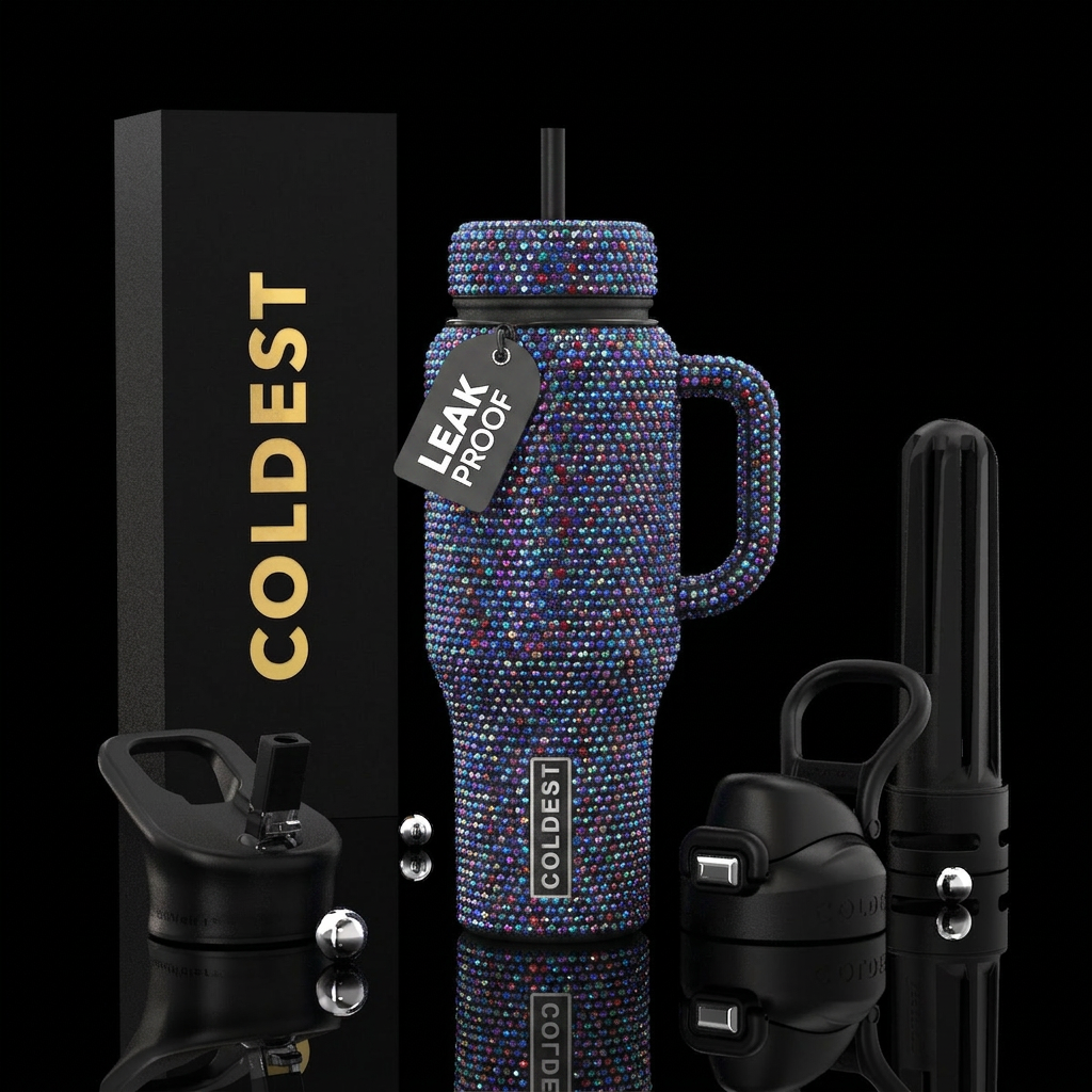 Shiny crystals water bottle design