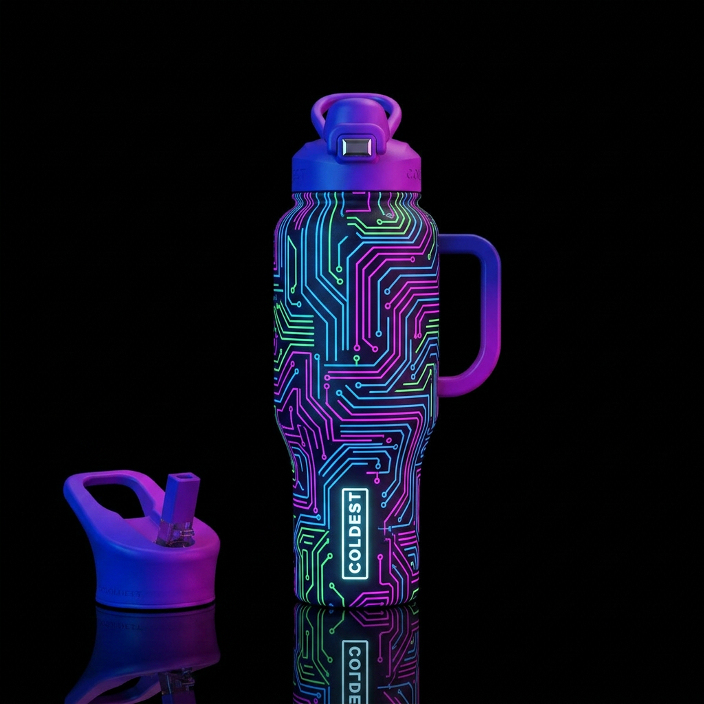 monochrome, neon, neon water bottle design