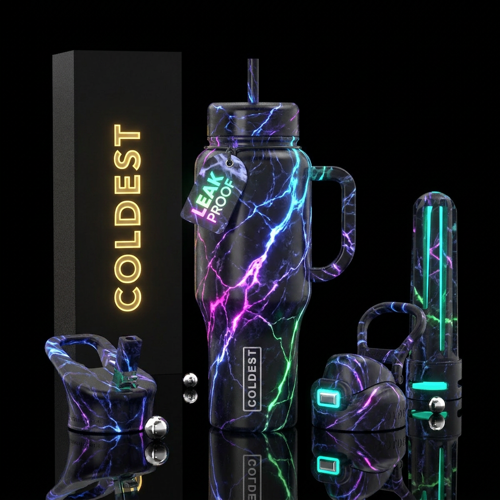 Marble, neon, glowie water bottle design