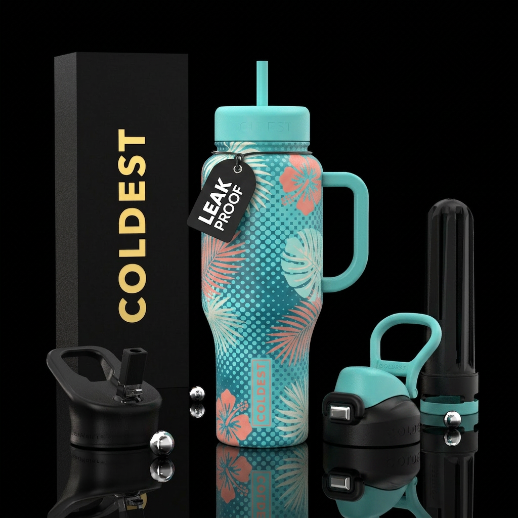 halftone, turquoise, muted, matte water bottle design