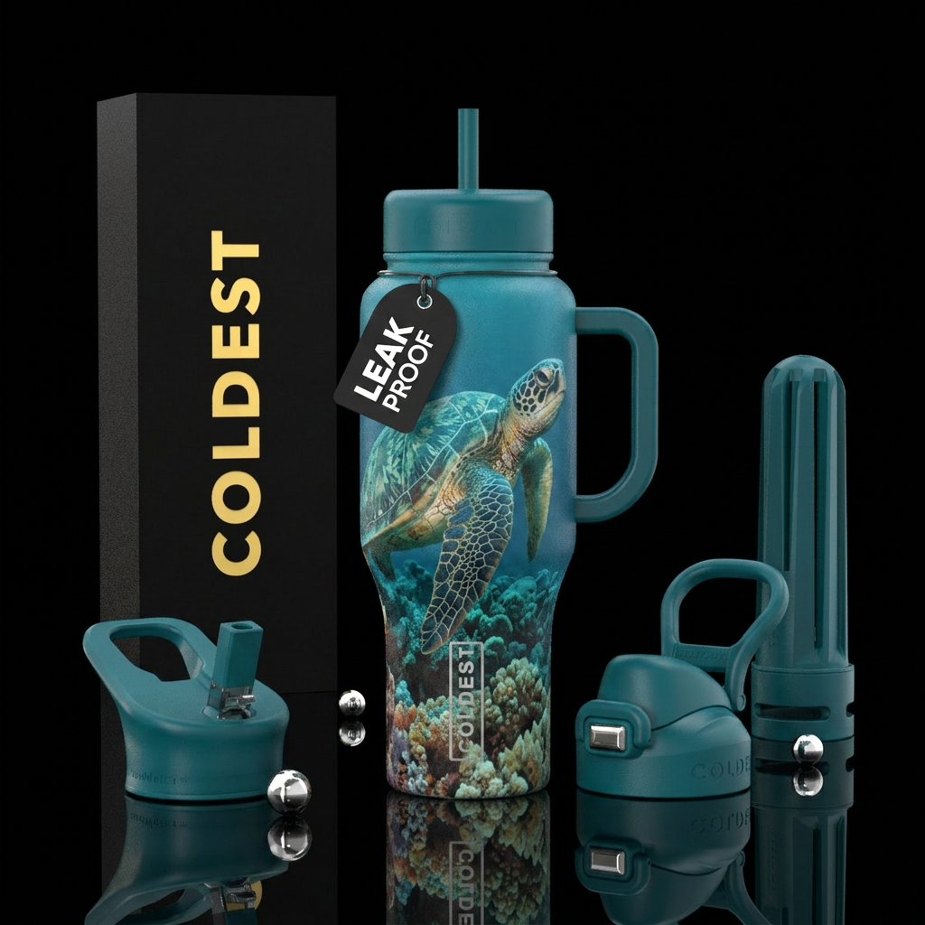 realism, turtle water bottle design