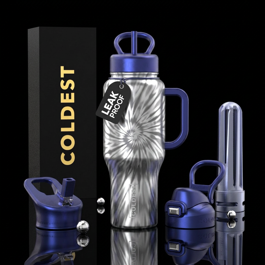 silver, tie-dye water bottle design