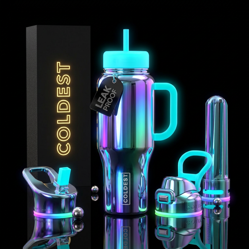 Glowie, chrome, neon stainless steel water bottle design