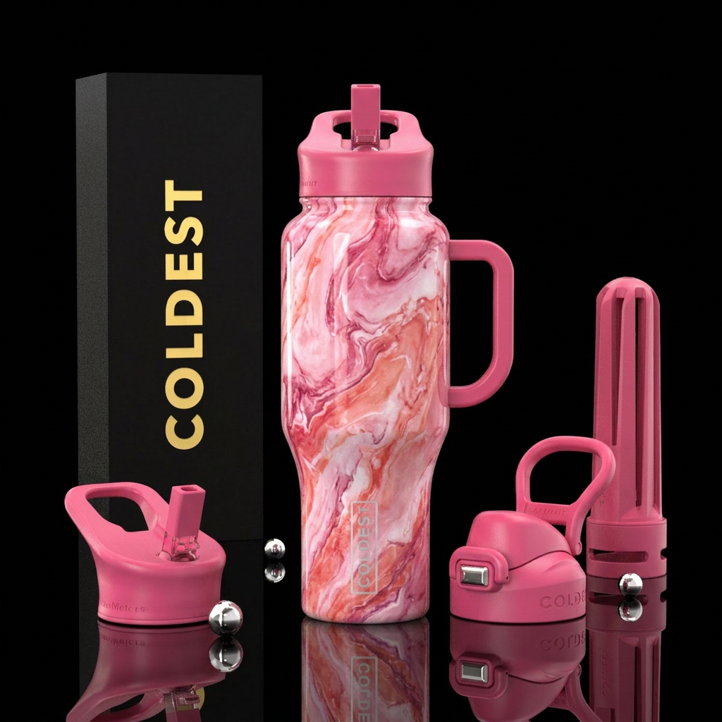 marble, pinks water bottle design