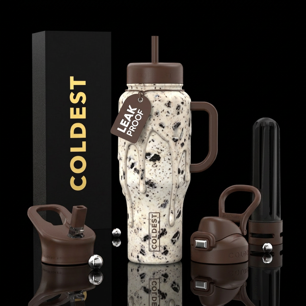 Cookies and cream ice cream drips water bottle design