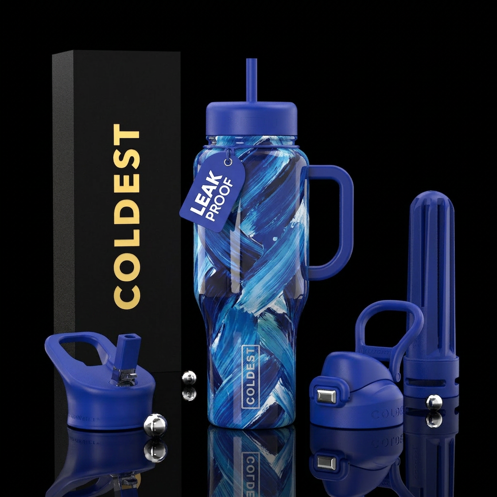 glossy, brush stroke water bottle design