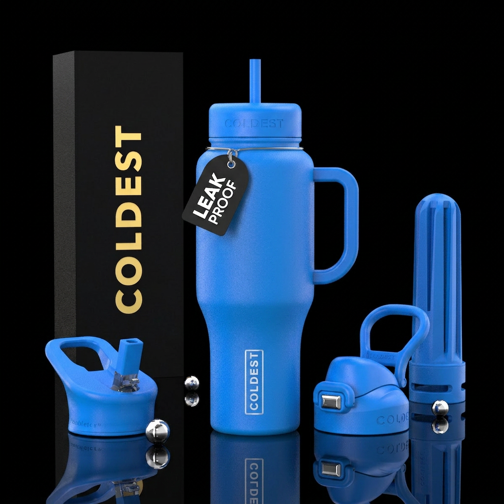 electric blue water bottle design