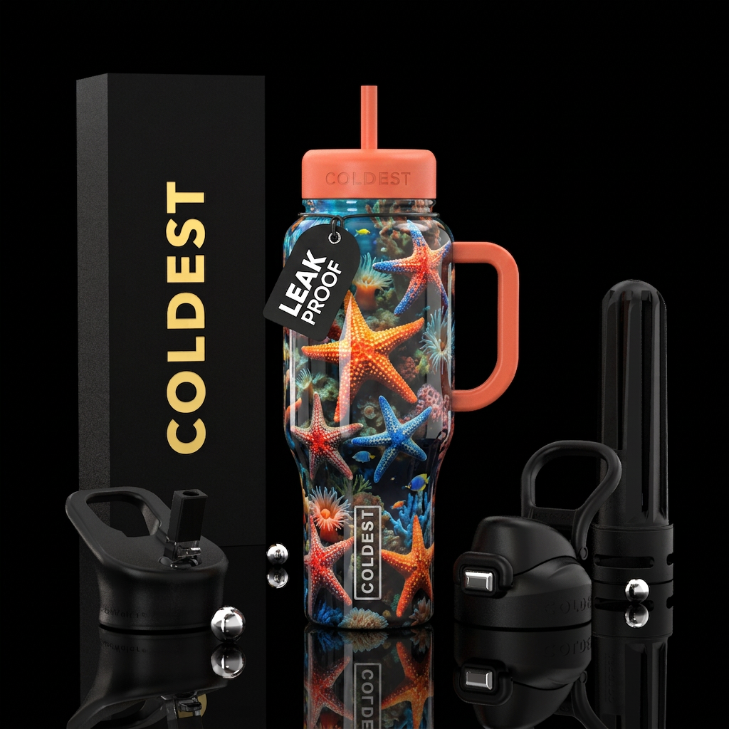 glossy, starfish water bottle design