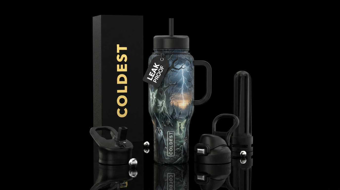 Haunted gnomes and fairies in haunted forest with ... water bottle design