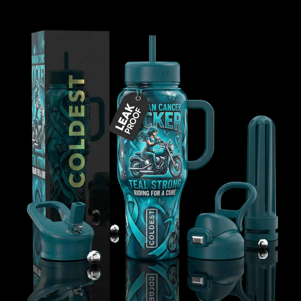 Ovarian cancer kicker water bottle design