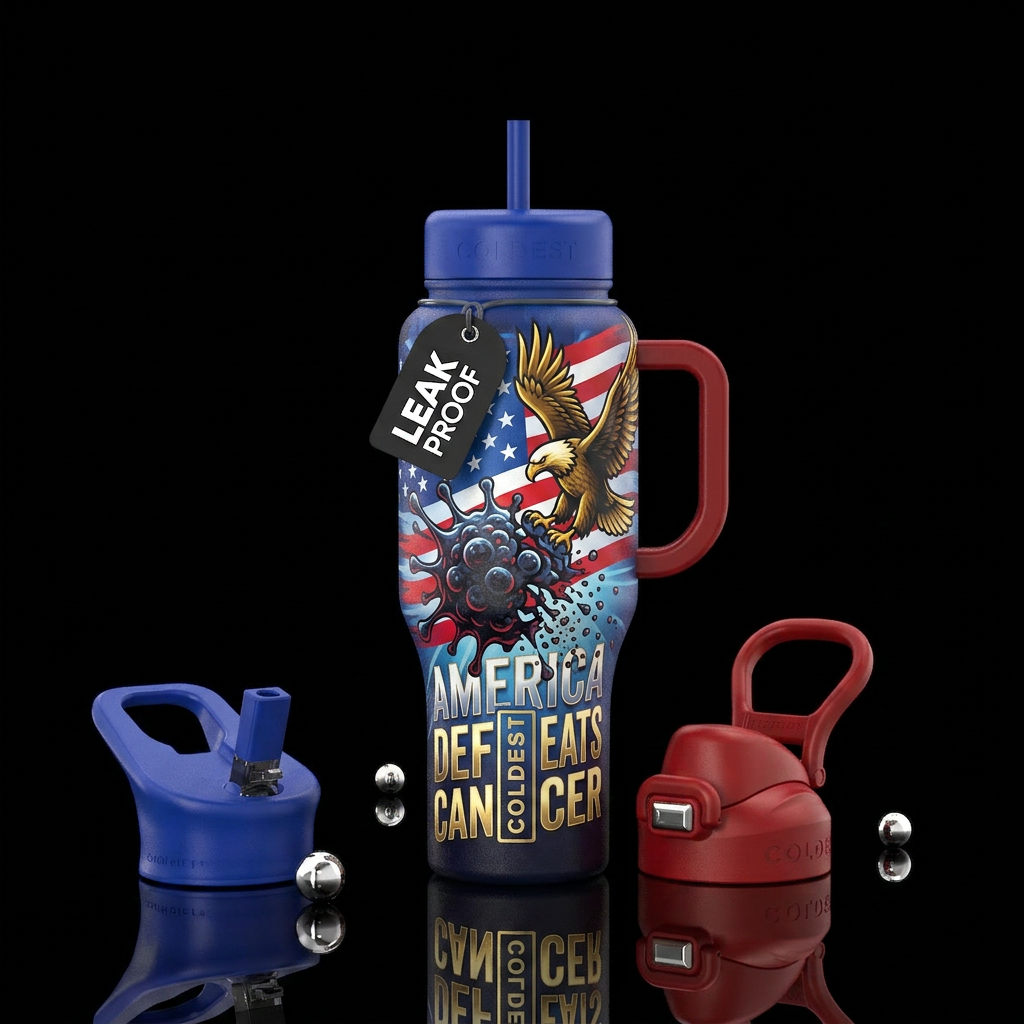 America defeats cancer water bottle design