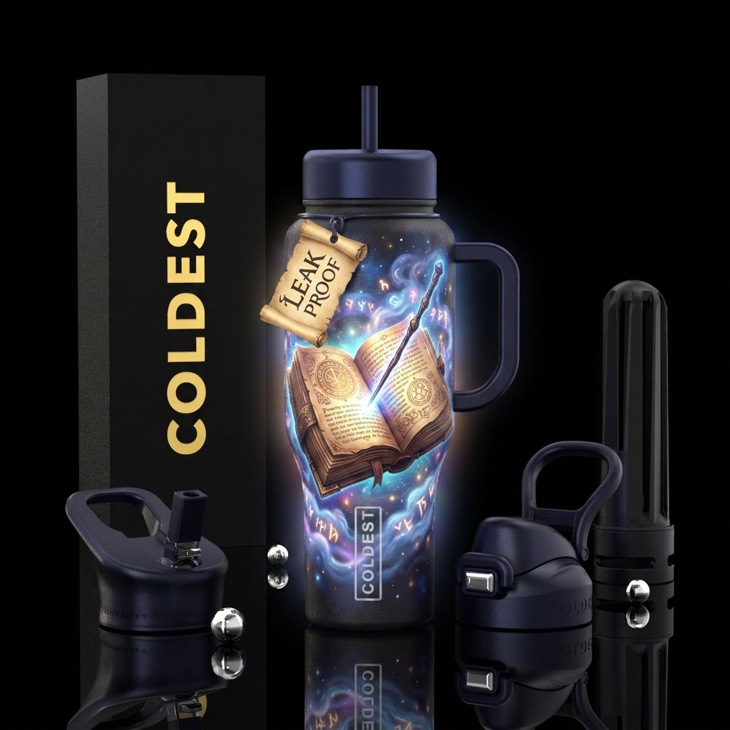 fantasy, glowie, clouds, magical Merlin's open spe... water bottle design