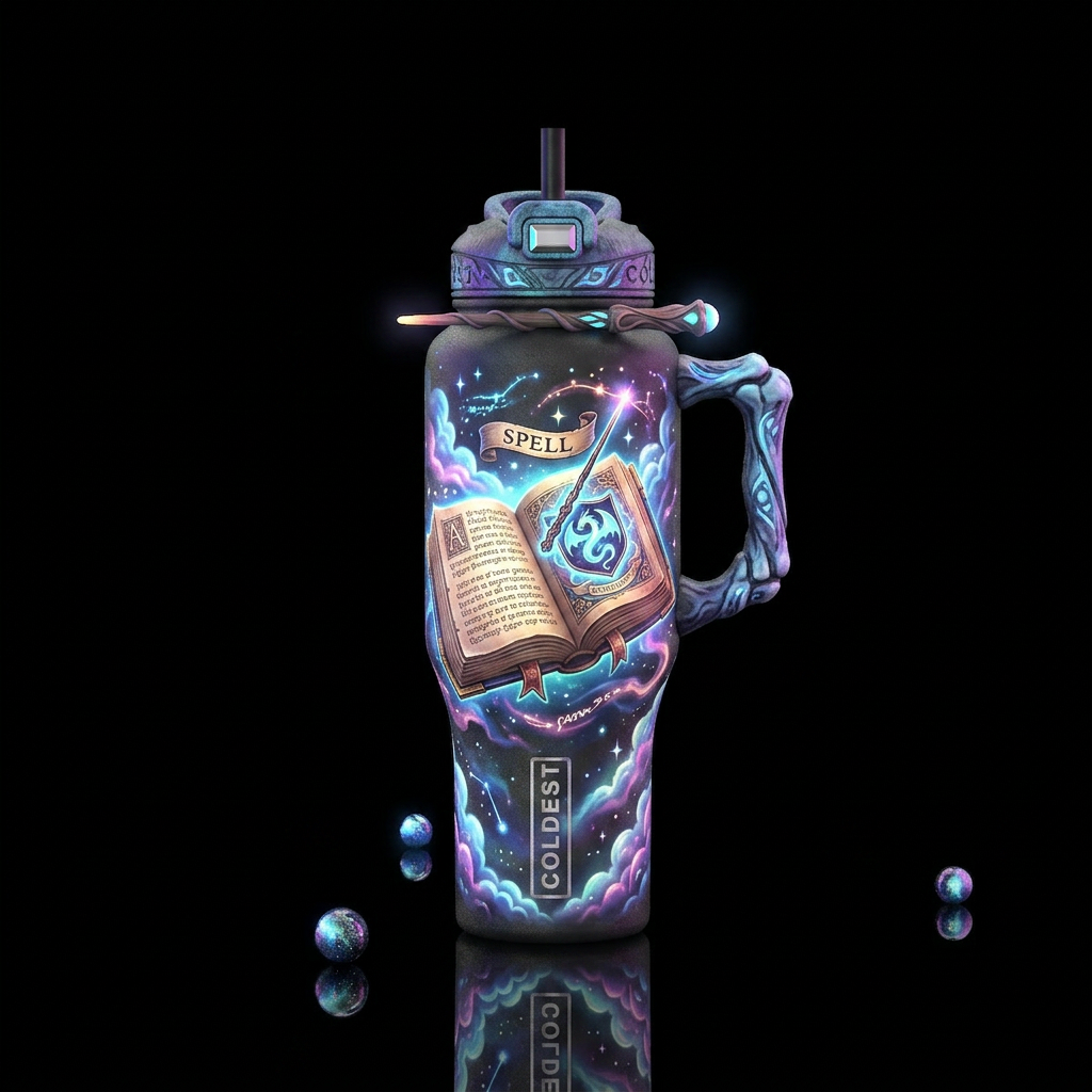 fantasy, glowie, clouds, magical Merlin's open spe... water bottle design