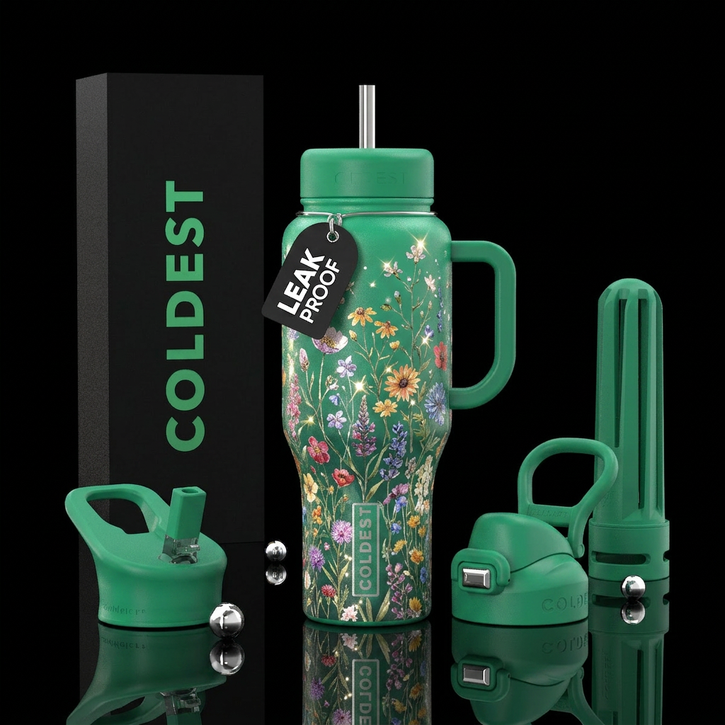 Shimmering wildflowers water bottle design