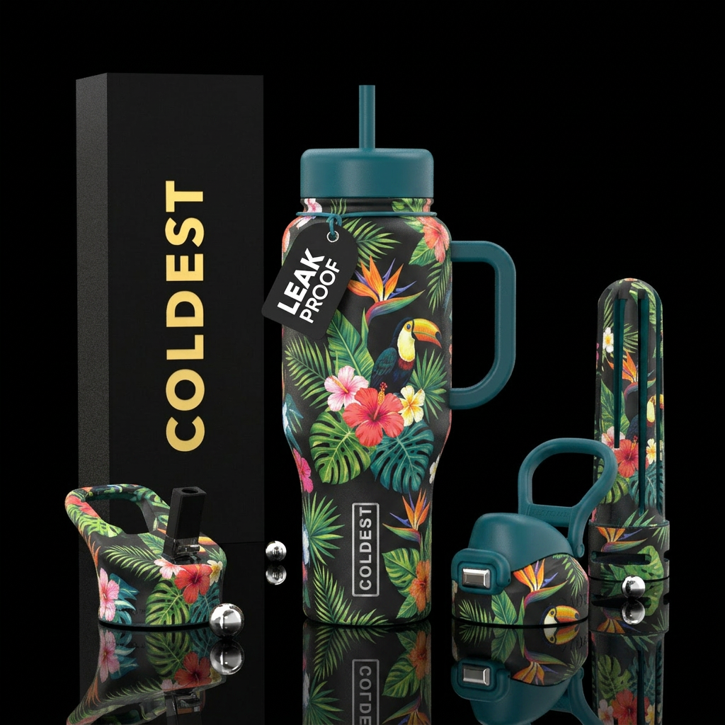 Tropical paradise water bottle design