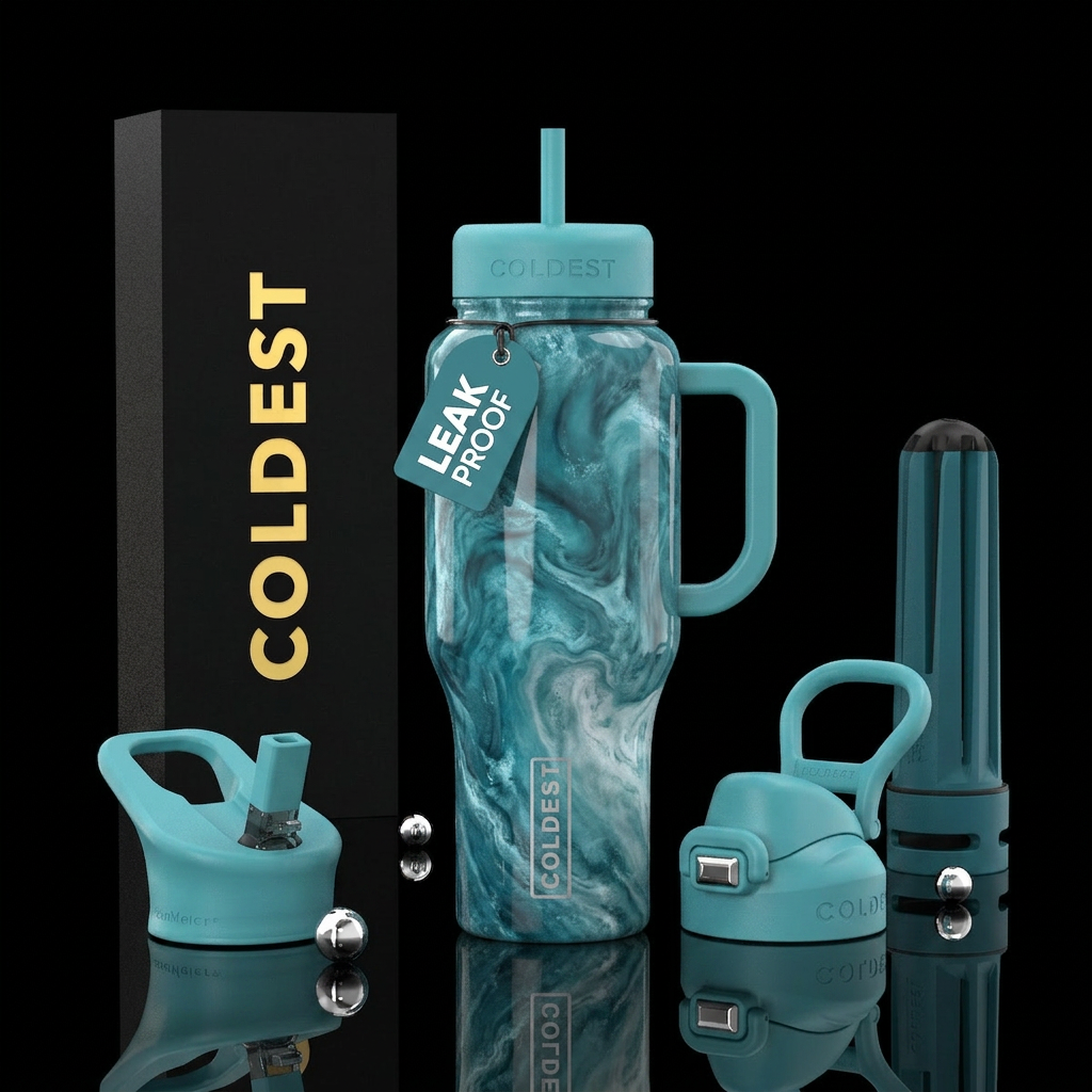 Dreamy blue Lagoon water bottle design