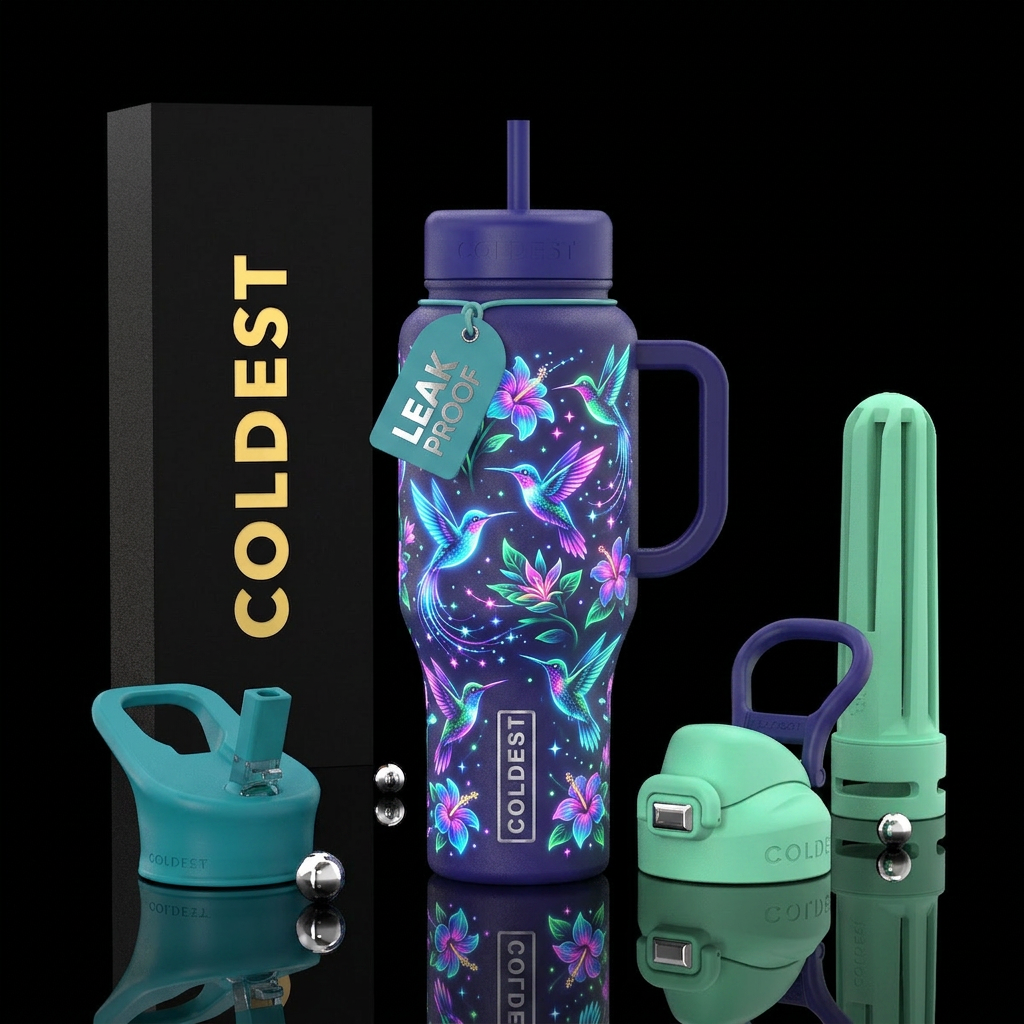Glowie hummingbirds water bottle design