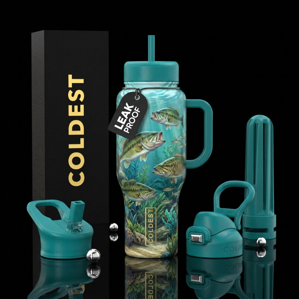 Bass fish under water water bottle design