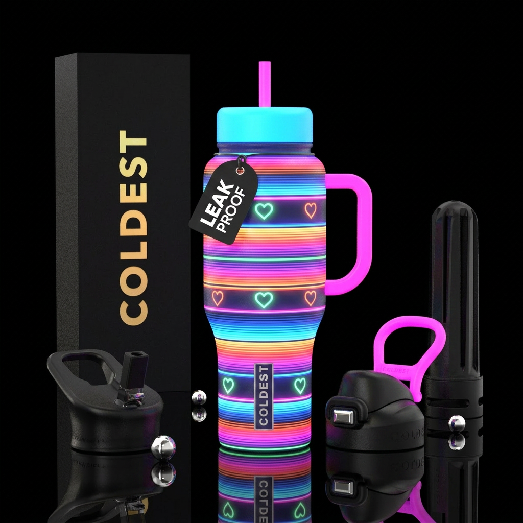 Serape neon colors glow in the dark with hearts water bottle design