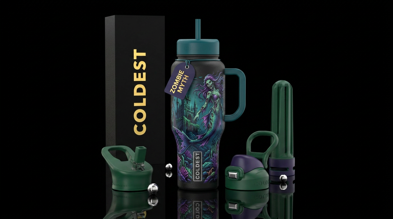 Zombie mermaid with a castle water bottle design