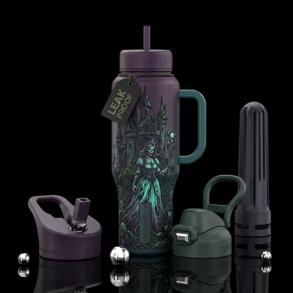 Zombie princess with a castle water bottle design