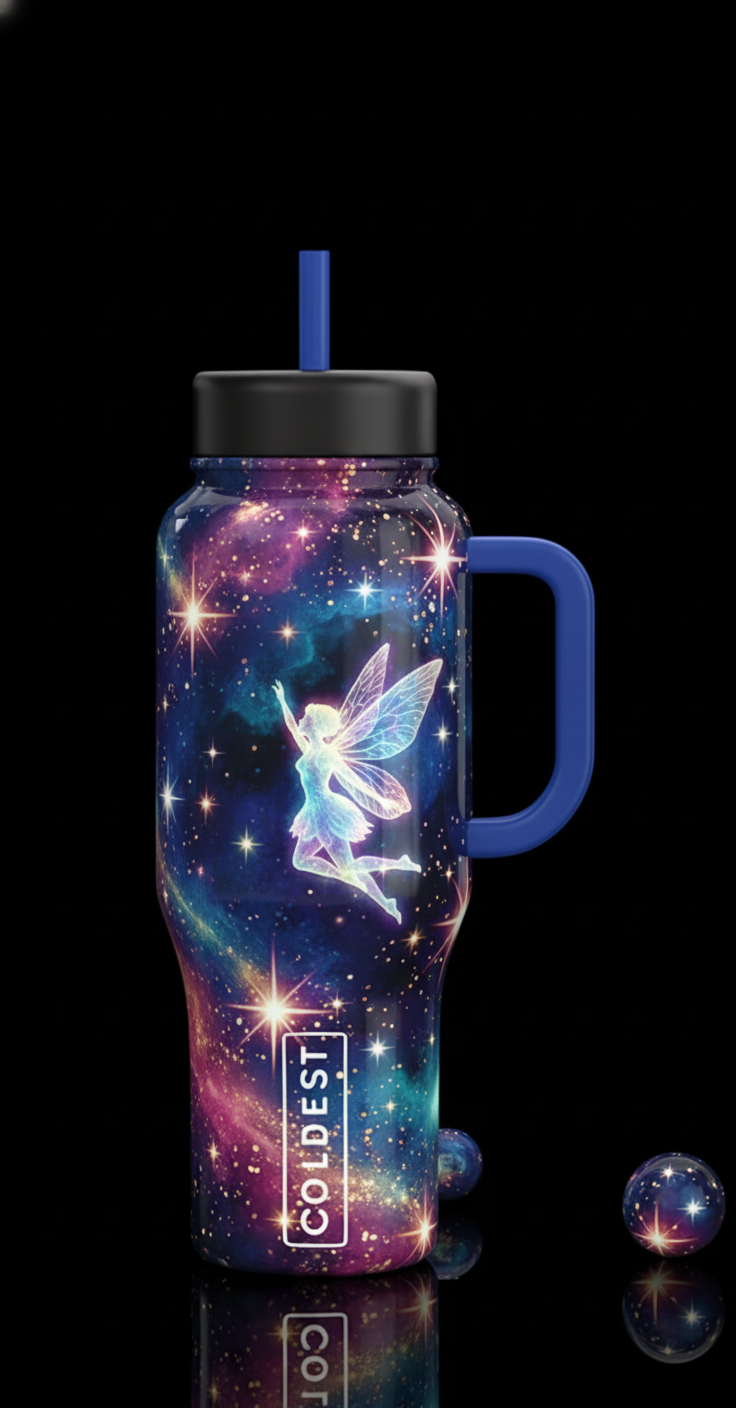 Glowing fairy jumping  glowing stars water bottle design