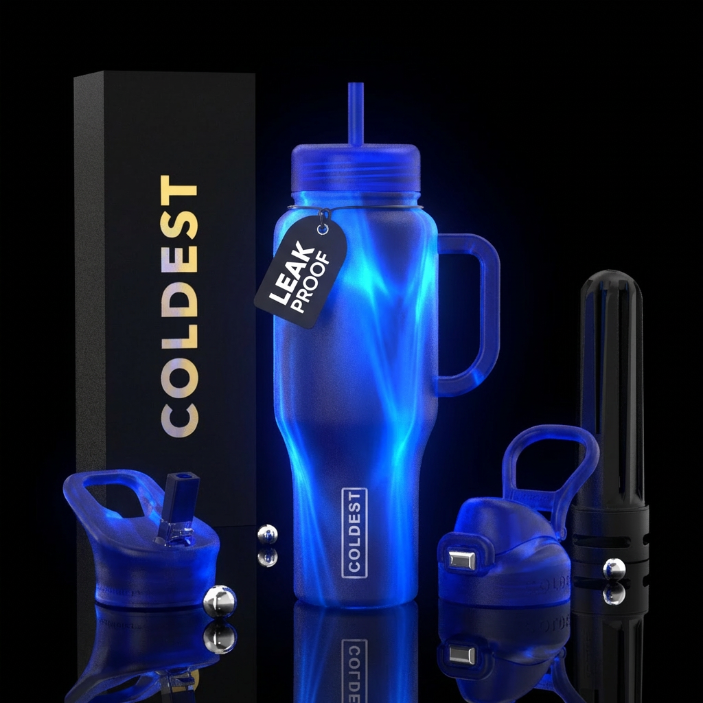 Glow in the dark dark blue water bottle design