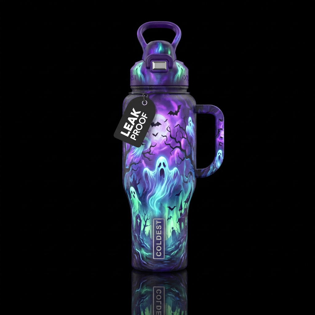 Haunted glowing water bottle design