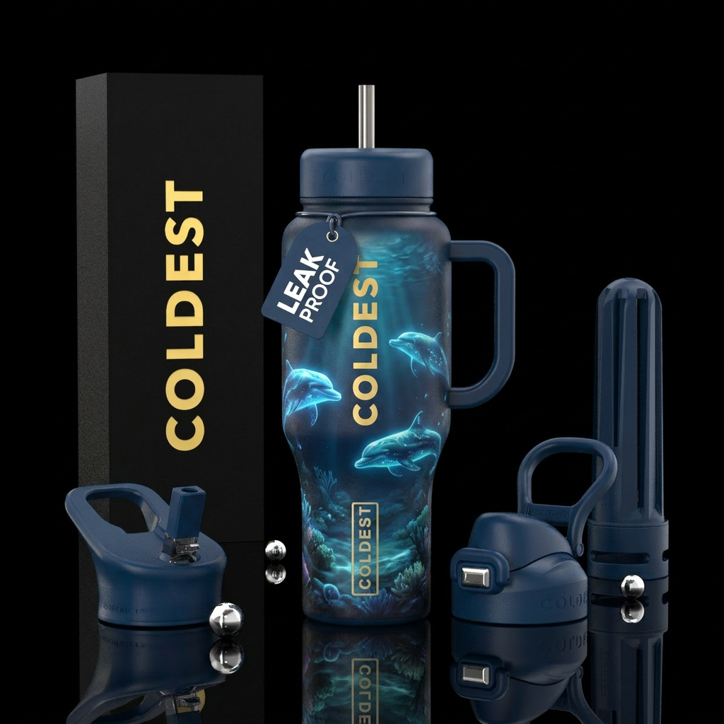 Glowing dolphins water bottle design