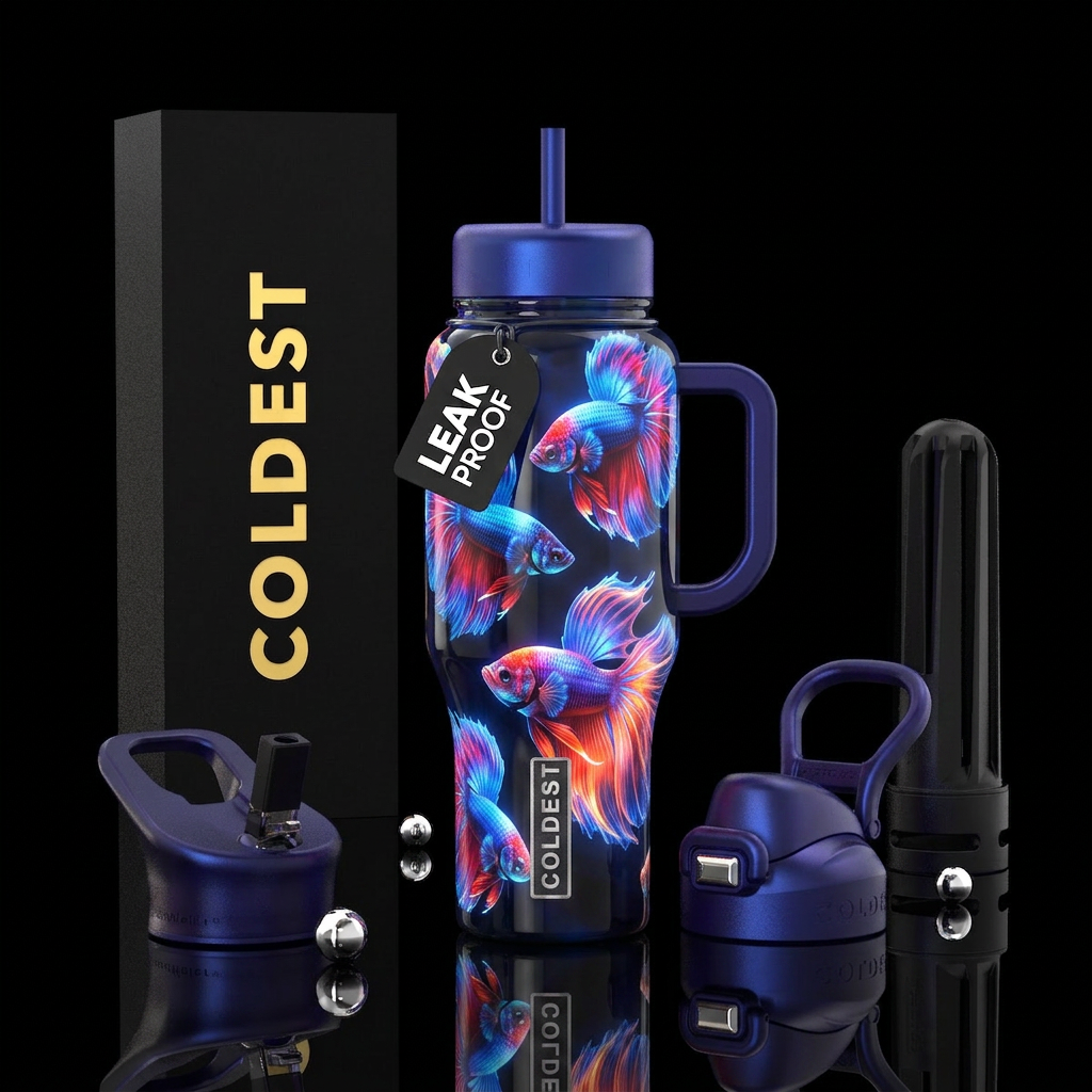 Glowing beta fish water bottle design