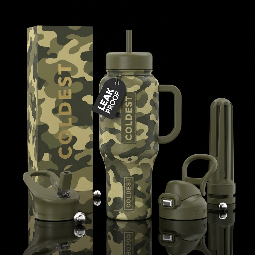 Olive drab bottle with camo water bottle design