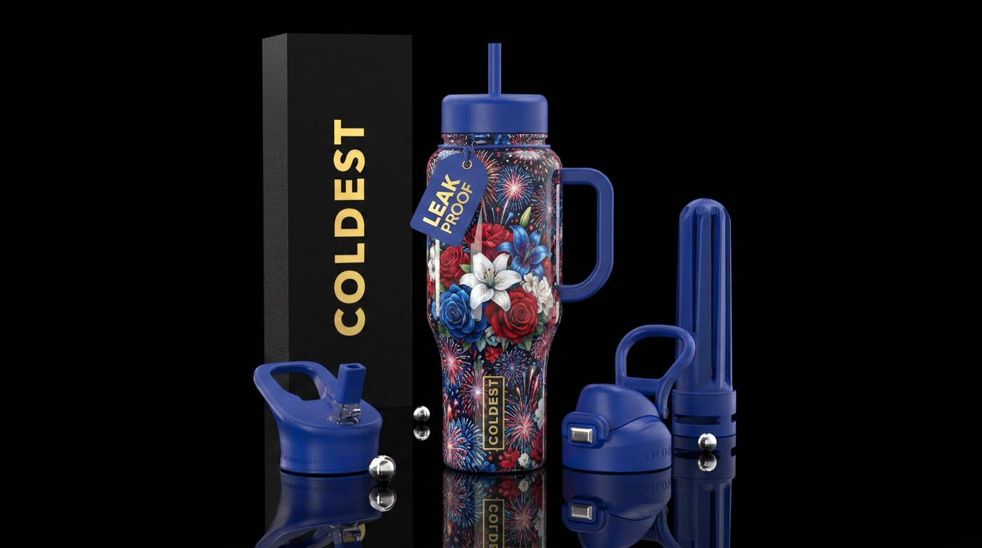 patriotic Flowers and glowing fireworks water bottle design