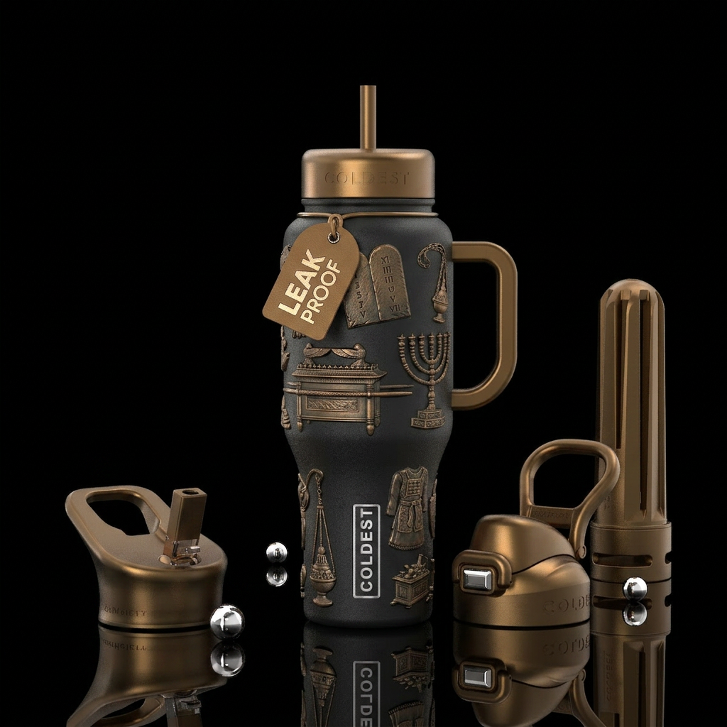 Embossed sacred biblical artifacts water bottle design