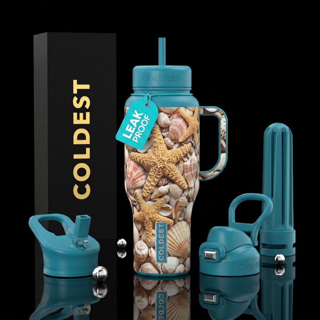Picture of 3d starfish hidden among seashells water bottle design
